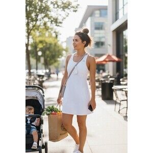 Athleta Levitate White Sports Dress Large Pockets Racerback NWT Athletic Dress